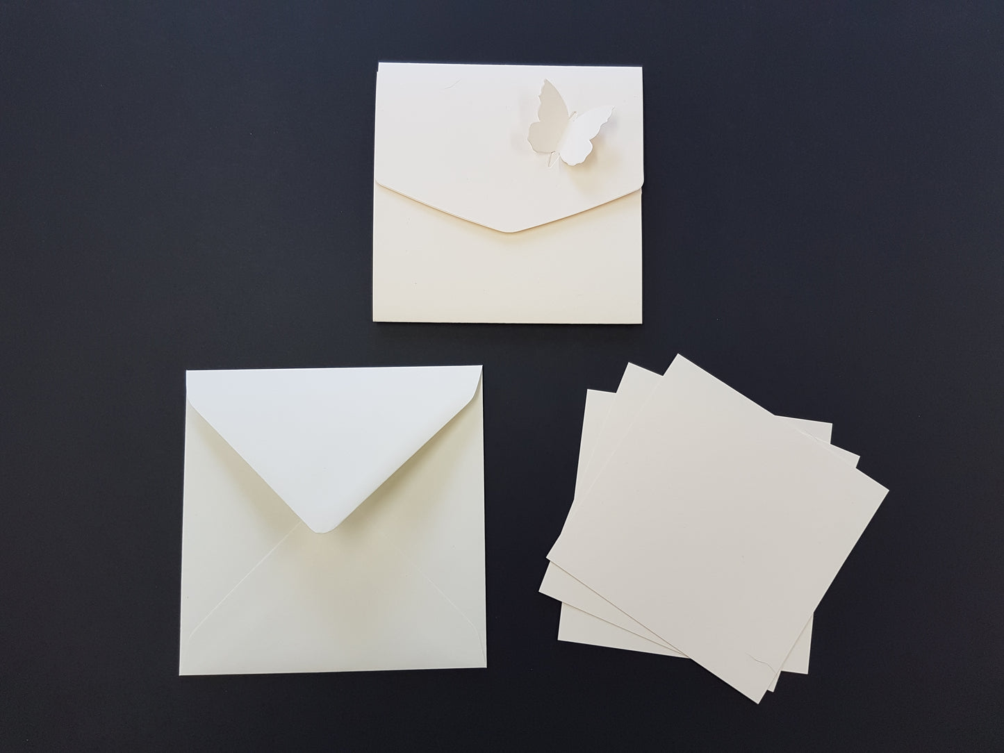 Luxury Ivory Square Butterfly Pocket Fold Wedding Invites With Ivory Envelopes