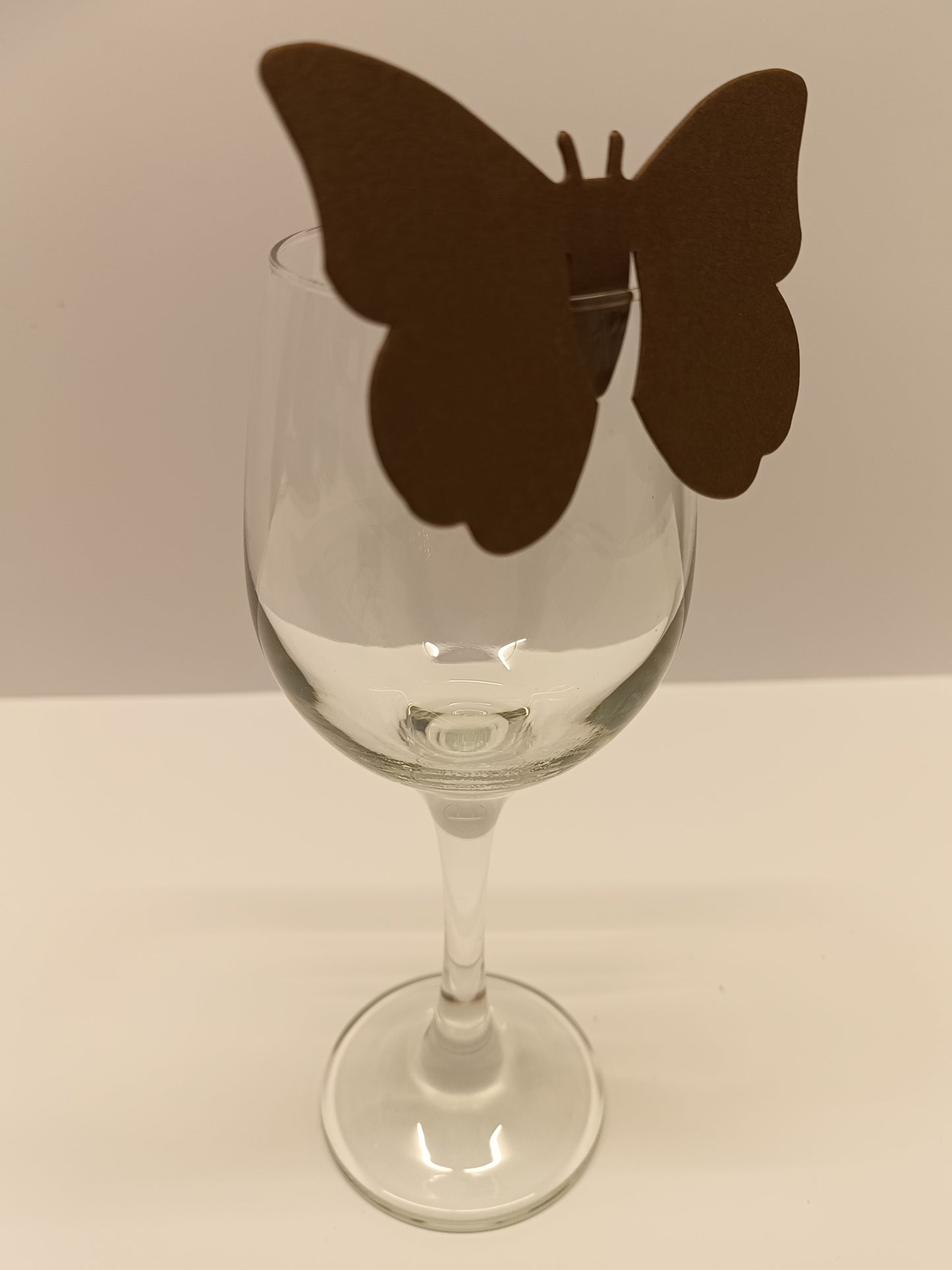 Brown Butterfly Wine Glass Wedding Place Cards