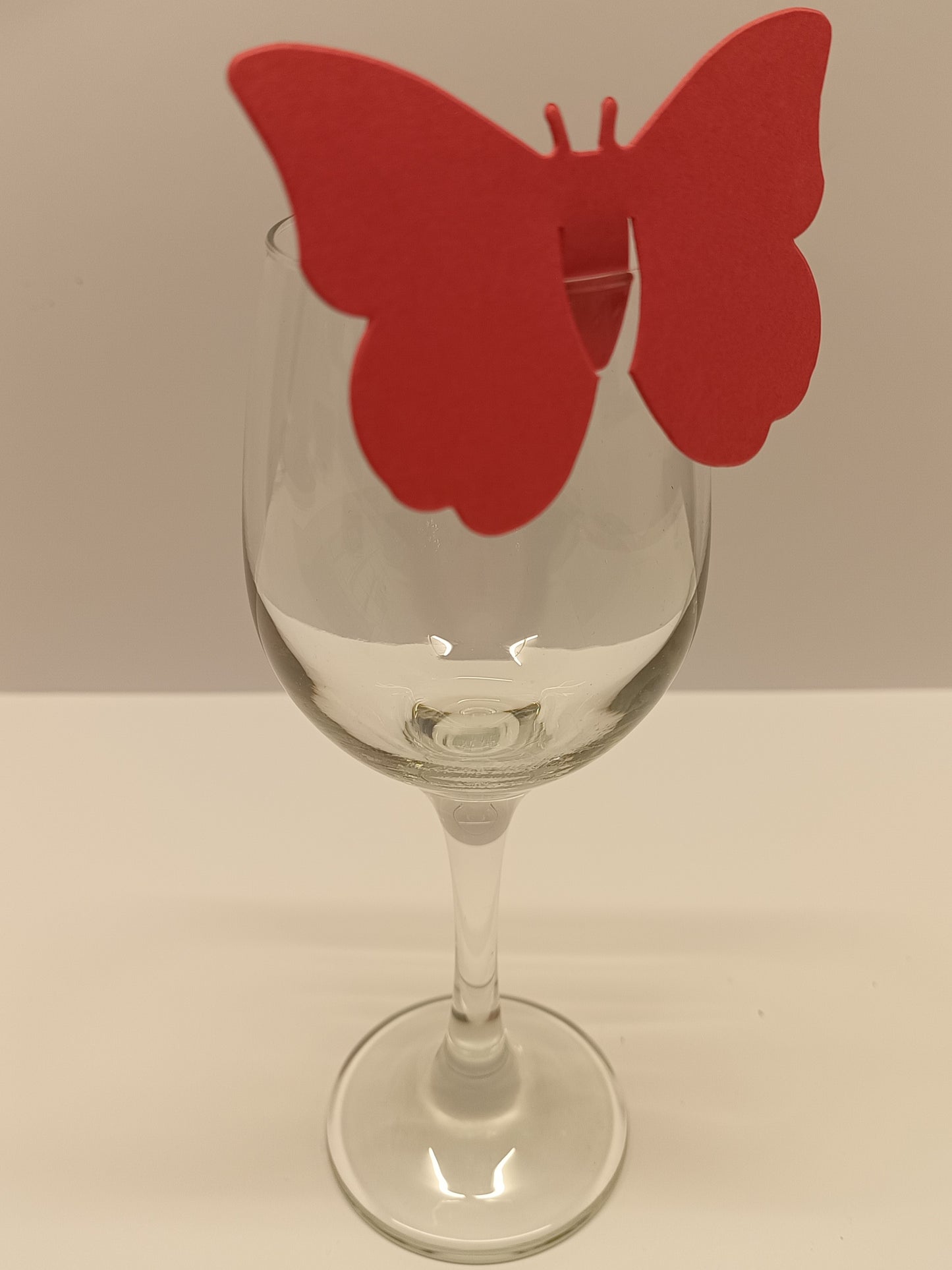 Cerise Butterfly Wine Glass Wedding Place Cards