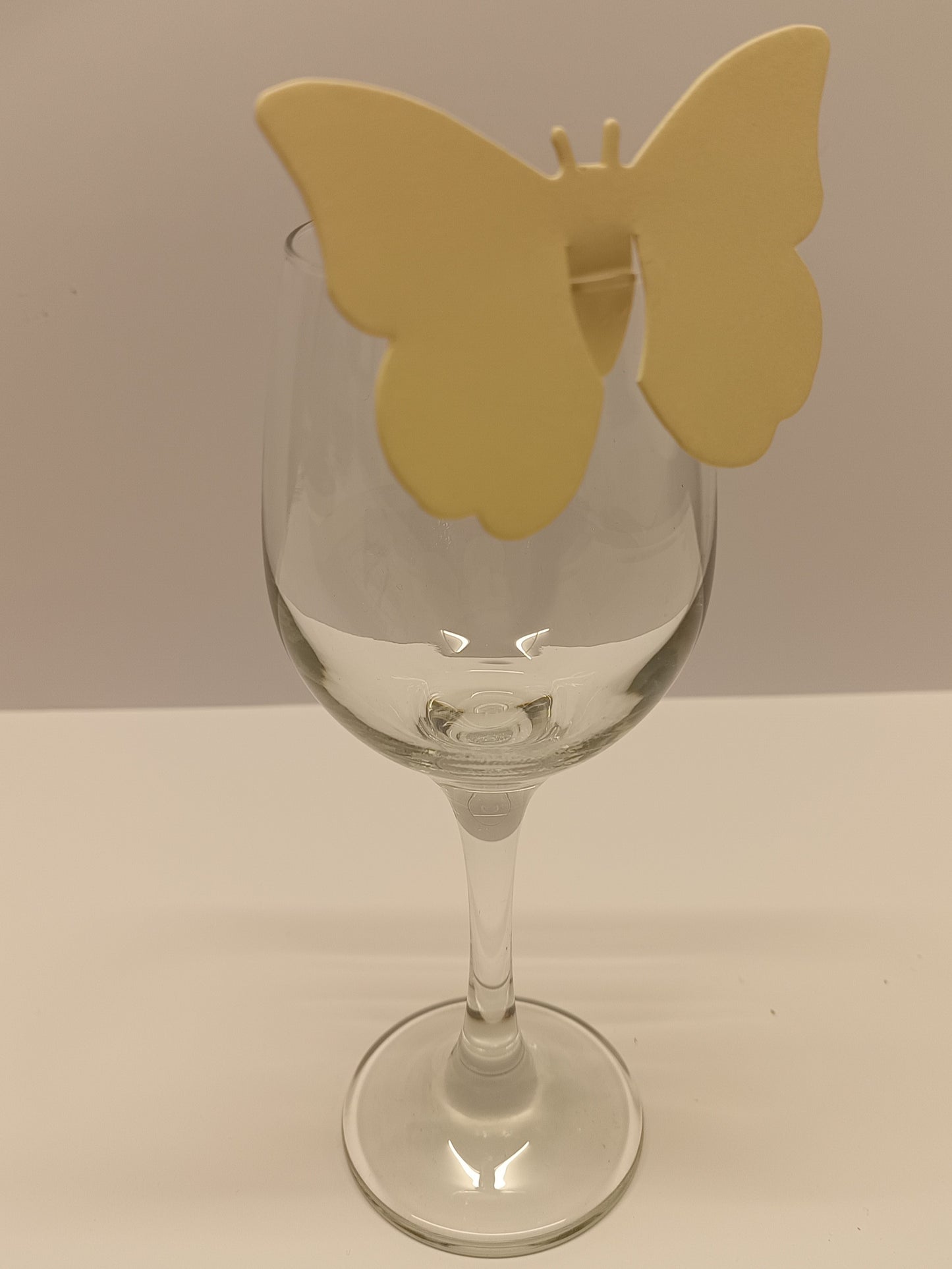 Cream Butterfly Wine Glass Wedding Place Cards