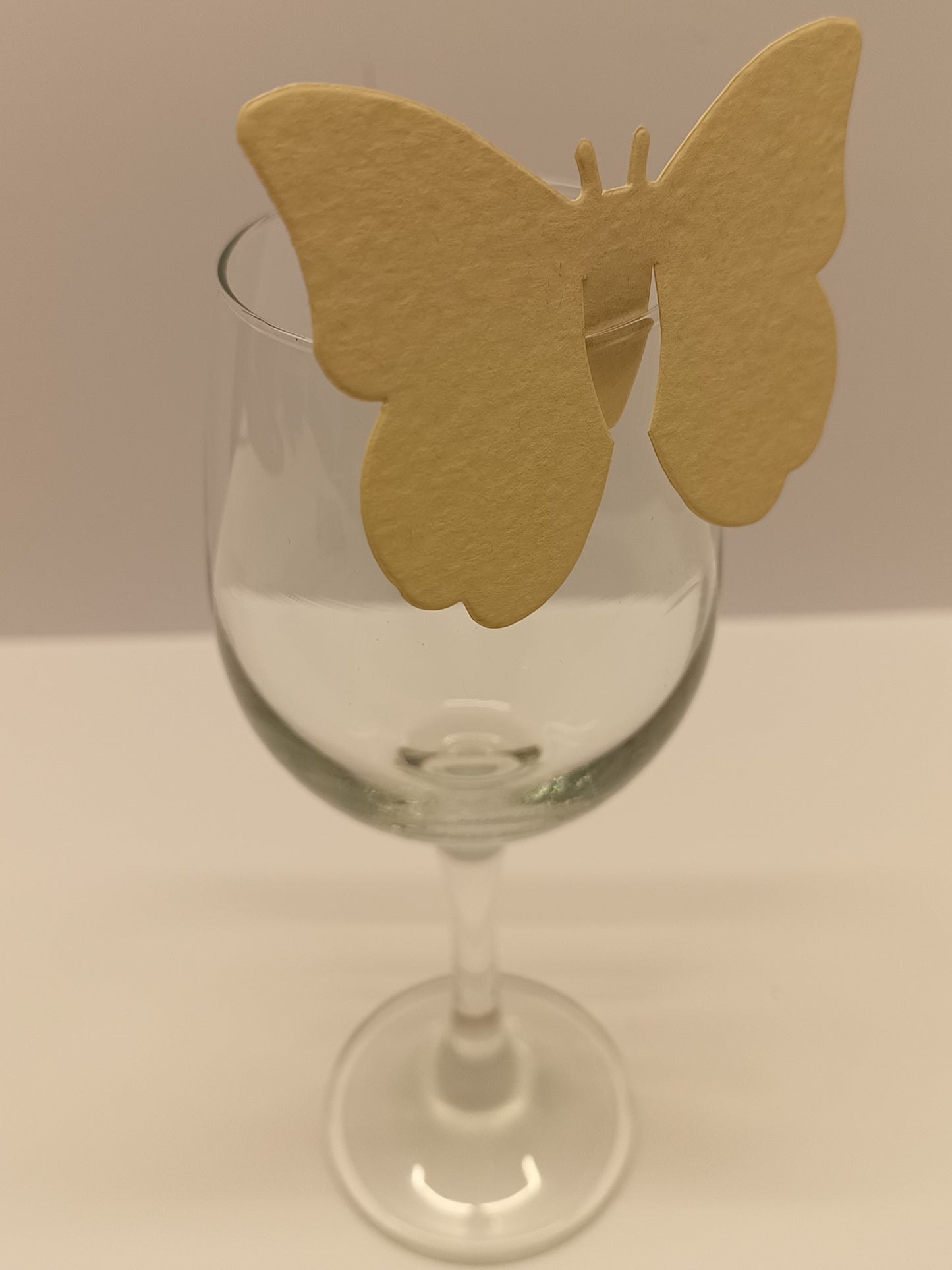 Hammered Ivory Butterfly Wine Glass Wedding Place Cards