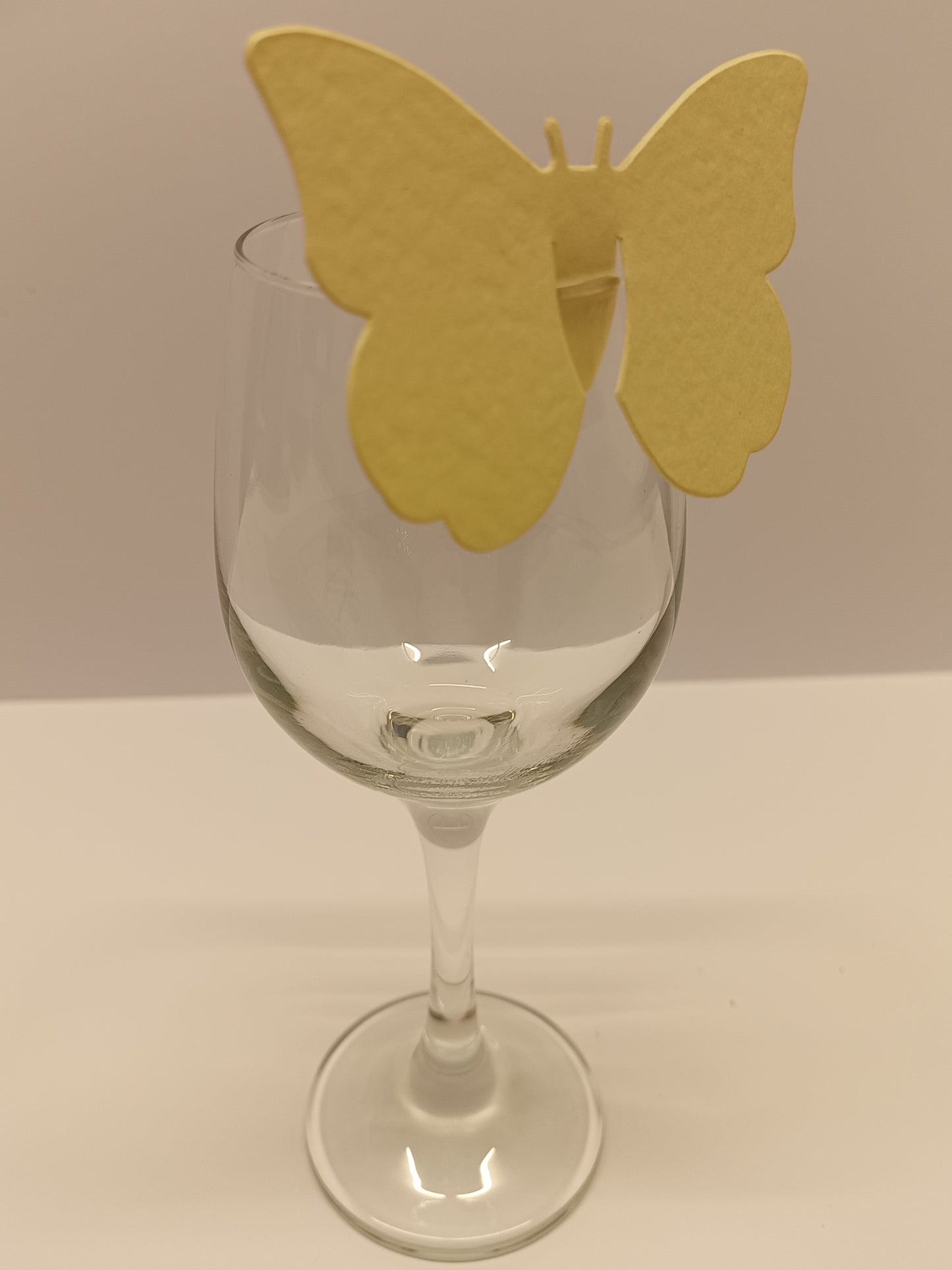 Hammered Cream Butterfly Wine Glass Wedding Place Cards