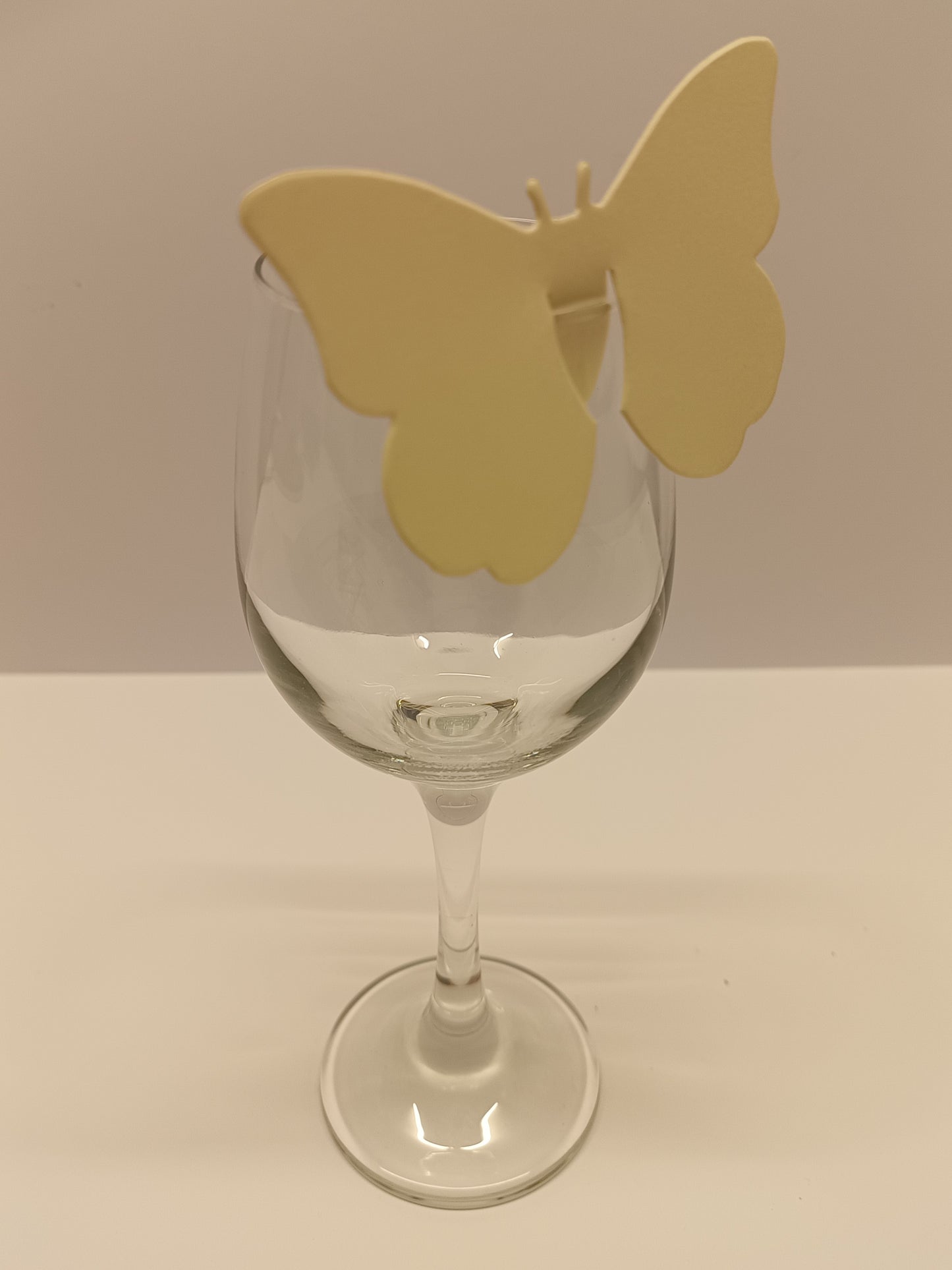 Ivory Butterfly Wine Glass Wedding Place Cards