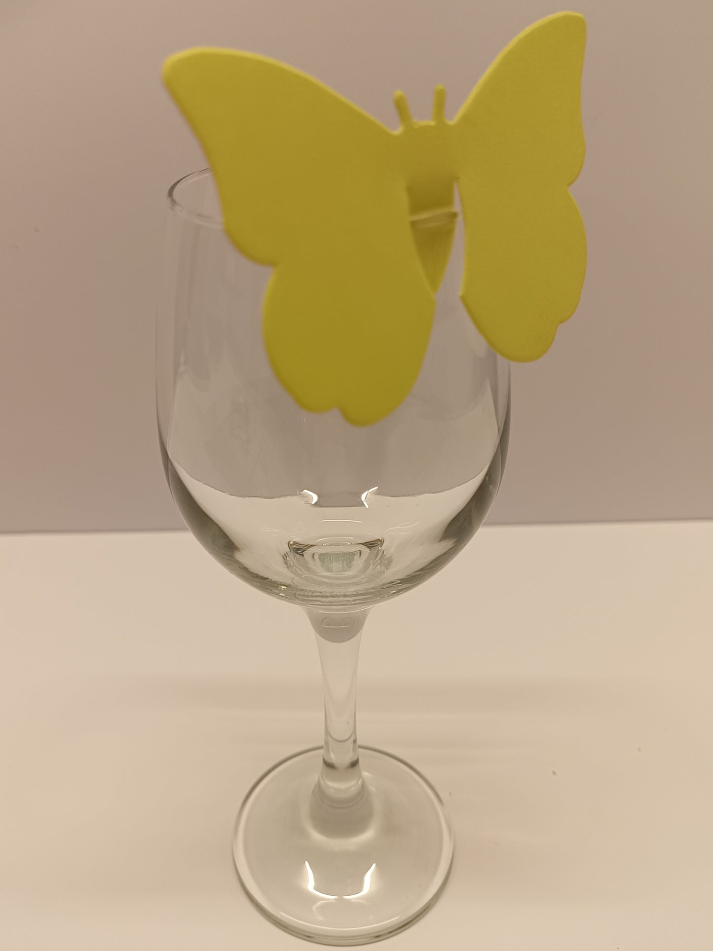 Lemon Butterfly Wine Glass Wedding Place Cards