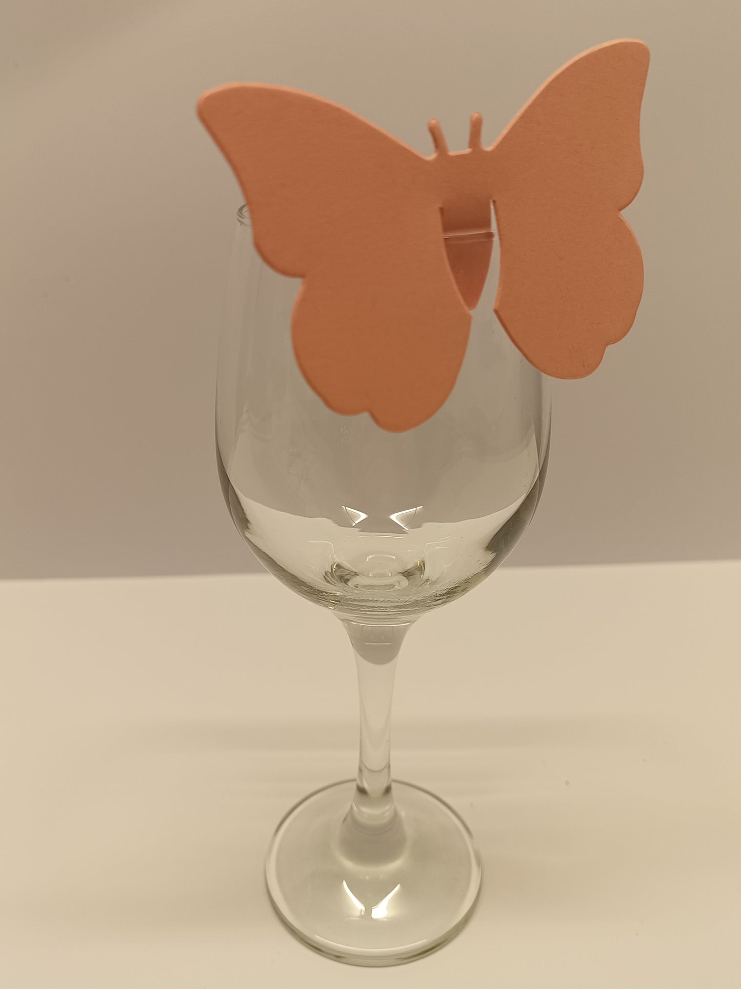Light Pink Butterfly Wine Glass Wedding Place Cards