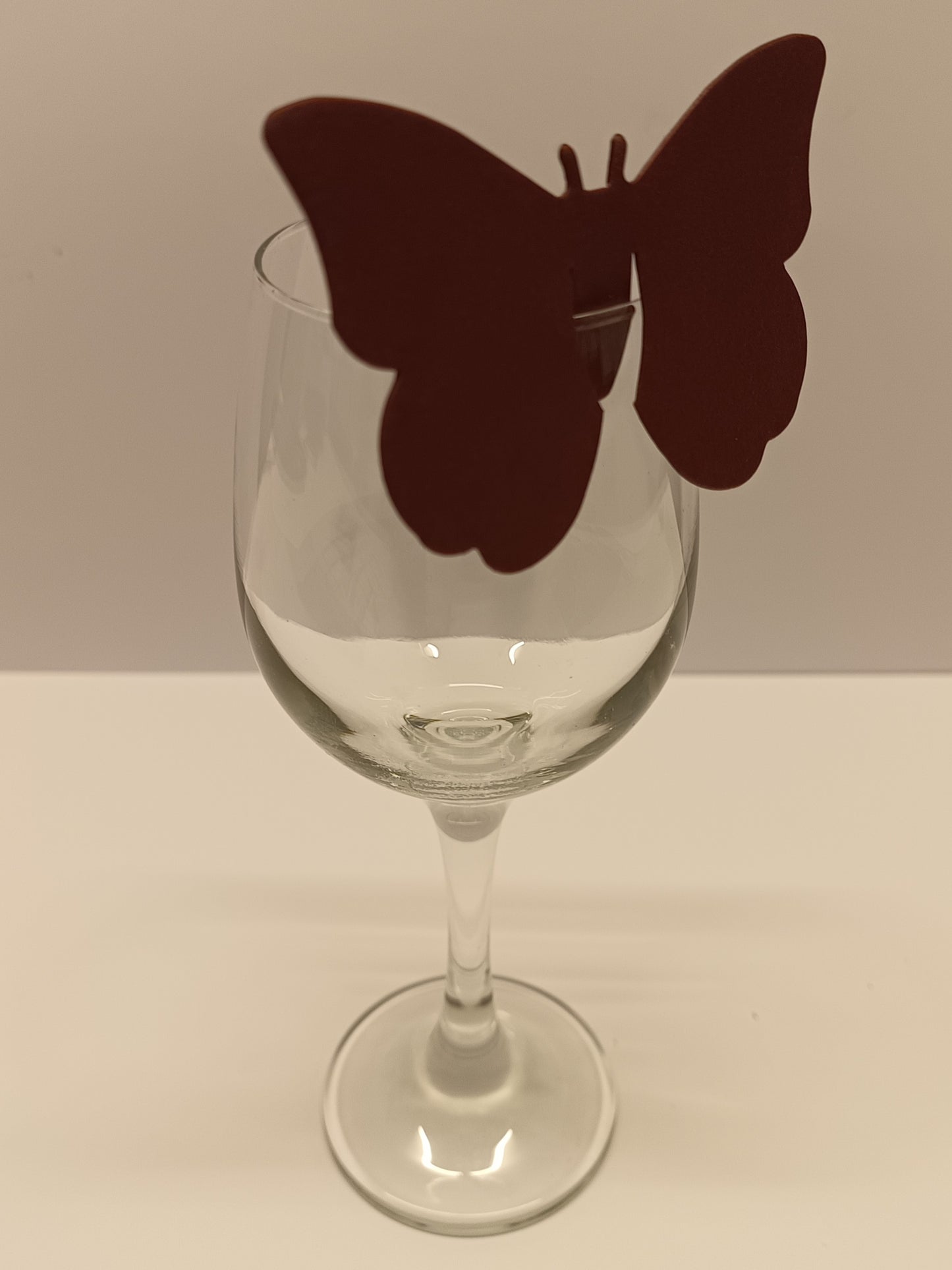Maroon Butterfly Wine Glass Wedding Place Cards
