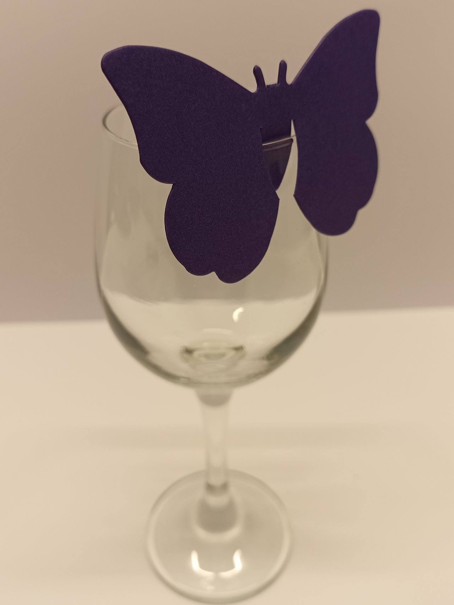 Navy Blue Butterfly Wine Glass Wedding Place Cards