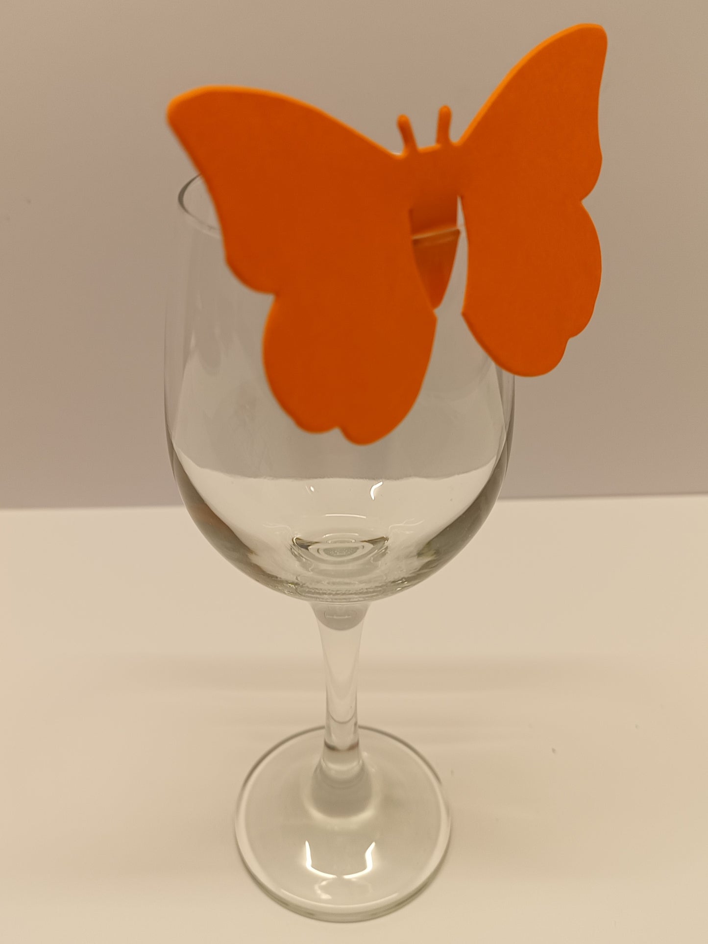 Orange Butterfly Wine Glass Wedding Place Cards