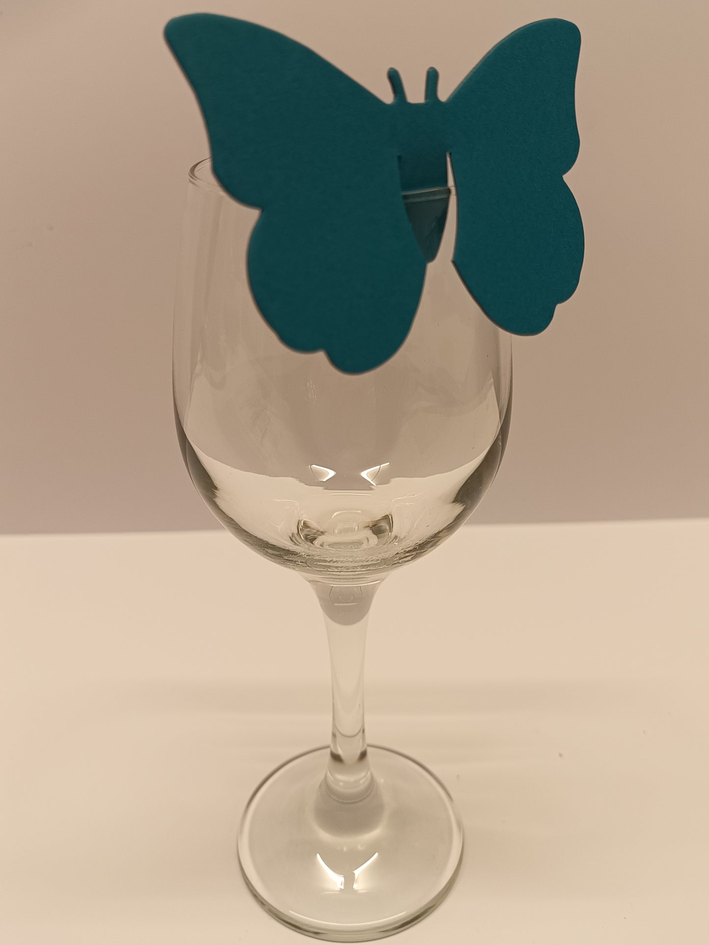 Teal Butterfly Wine Glass Wedding Place Cards