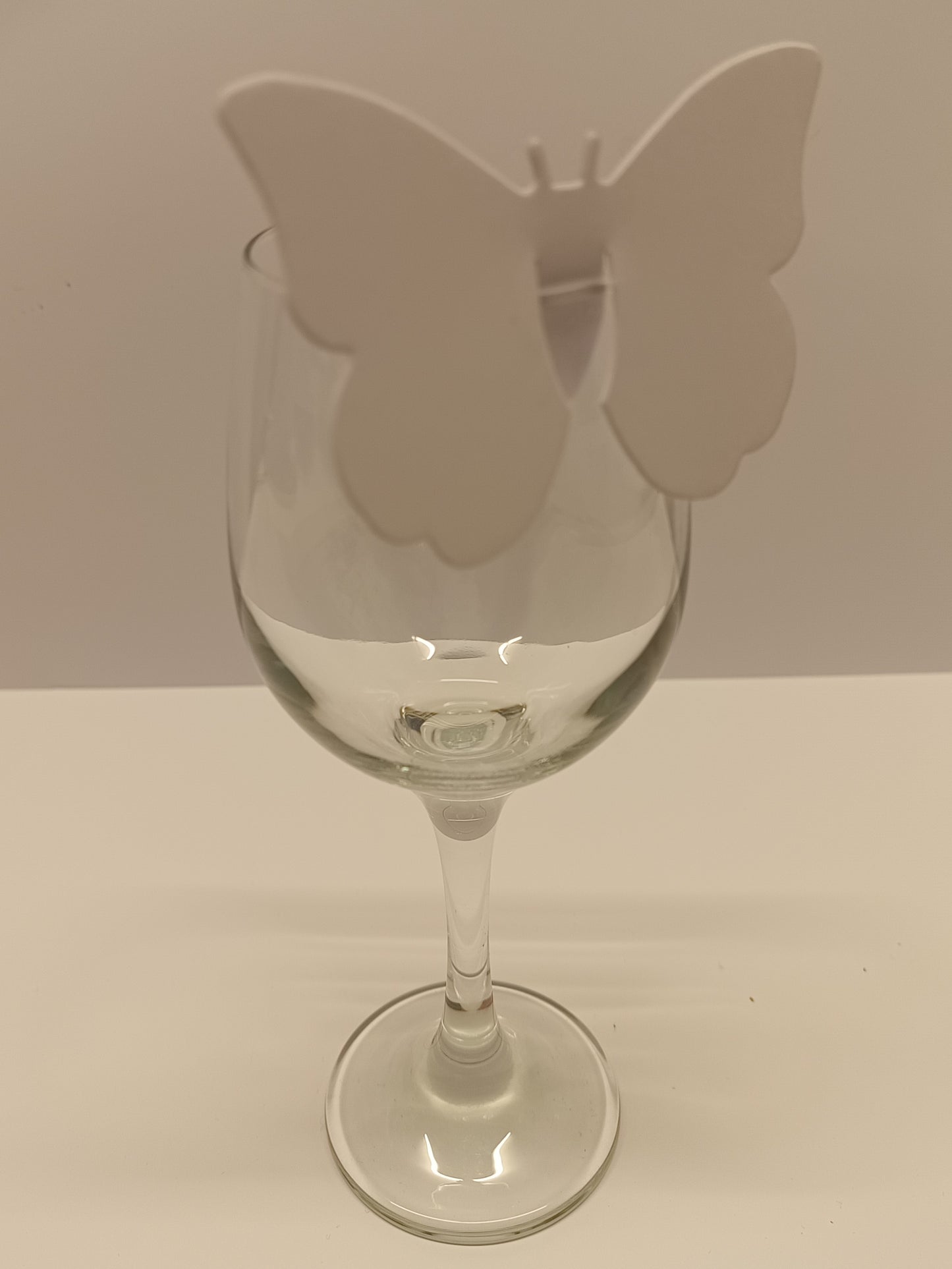 White Butterfly Wine Glass Wedding Place Cards