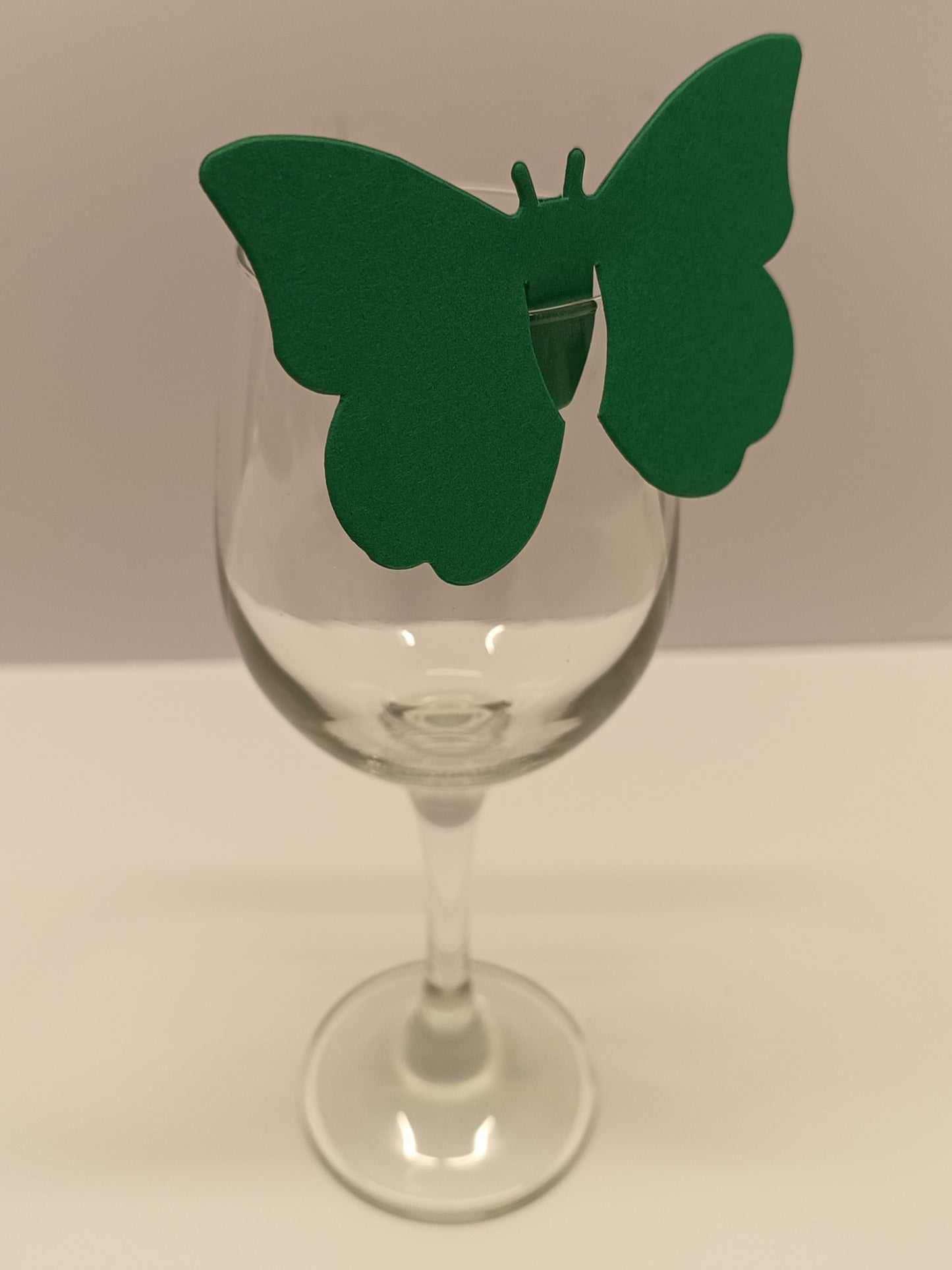 Xmas Green Butterfly Wine Glass Wedding Place Cards