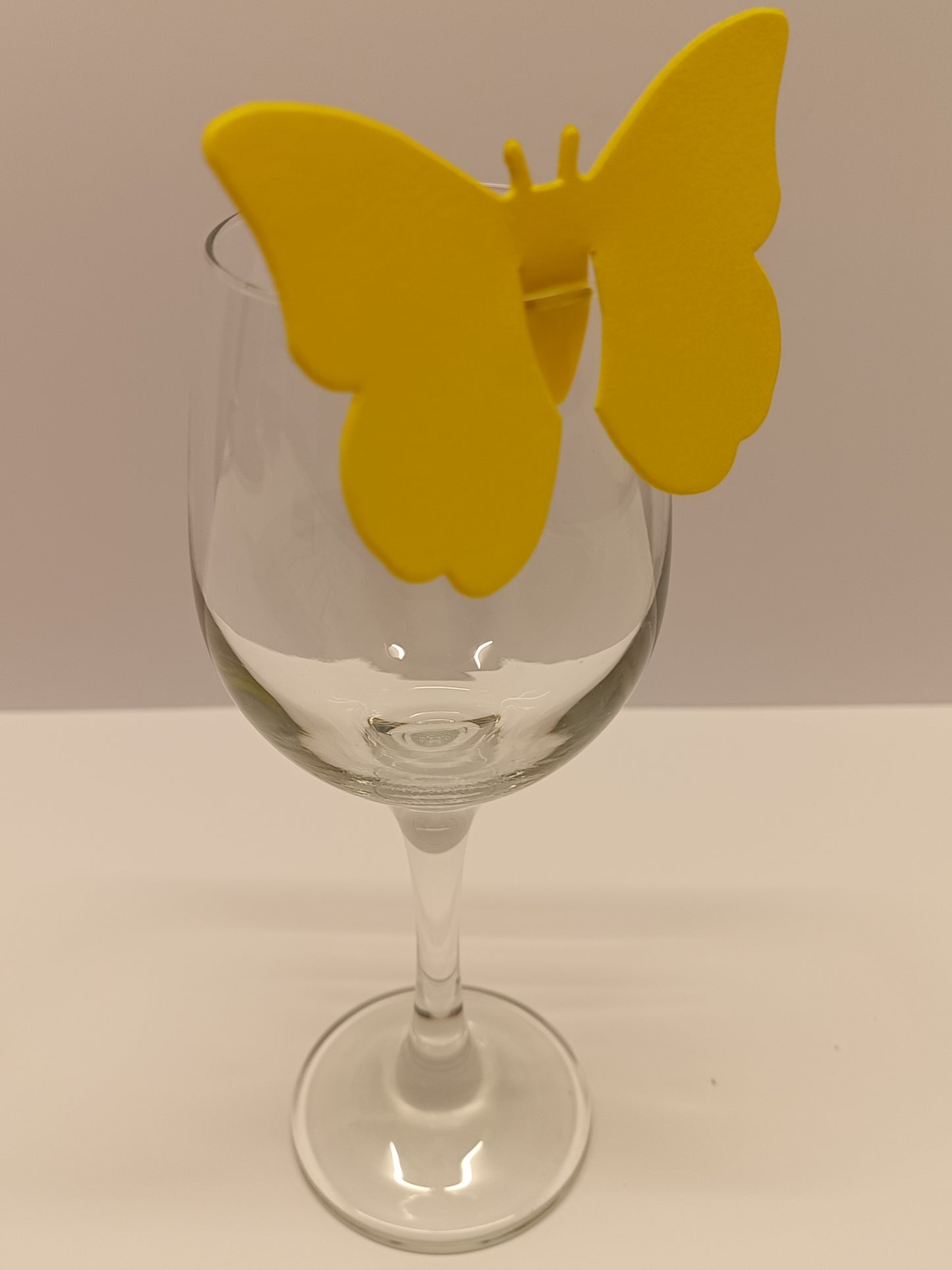 Bright Yellow Butterfly Wine Glass Wedding Place Cards