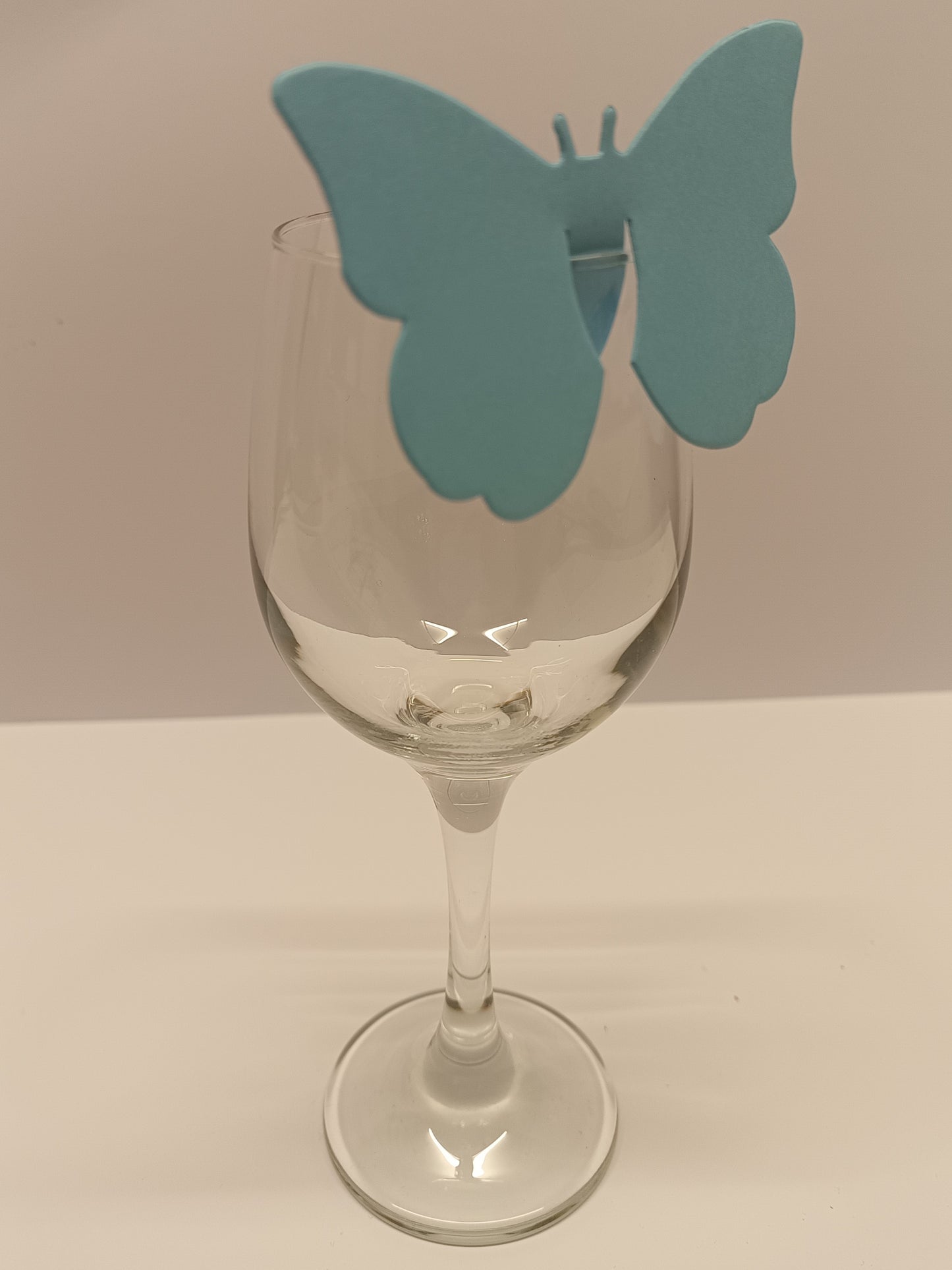 Light Blue Butterfly Wine Glass Wedding Place Cards