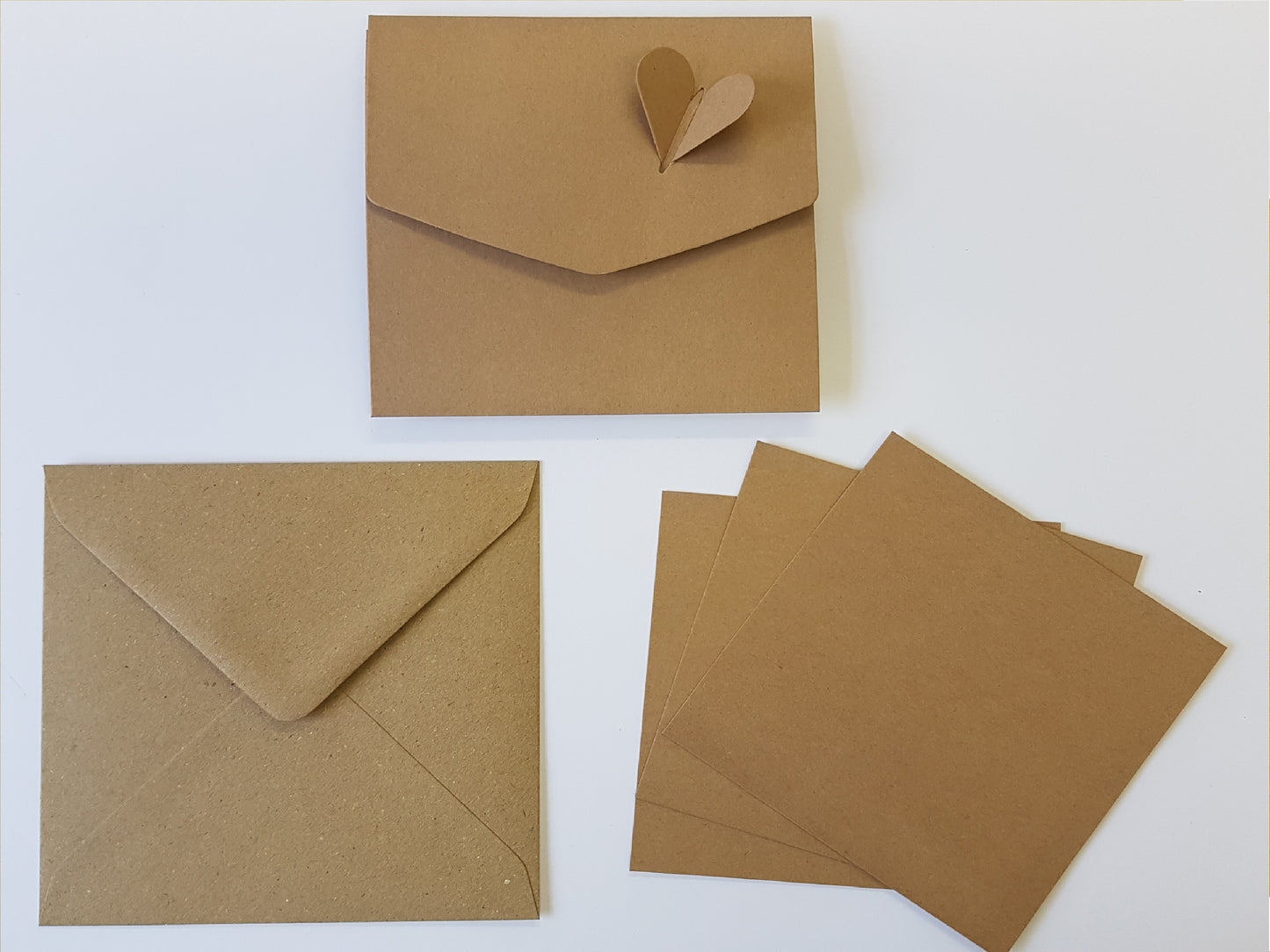 Luxury Eco Friendly Recycled Kraft Square Heart Pocket Fold Wedding Invites With Kraft Envelopes