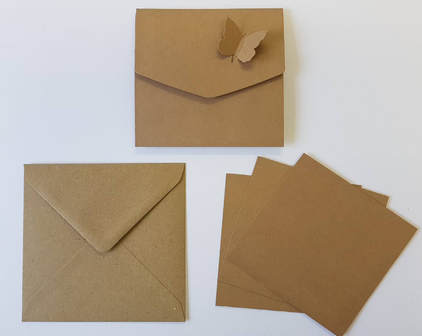 Luxury Eco Friendly Recycled Kraft Square Butterfly Pocket Fold Wedding Invites With Kraft Envelopes