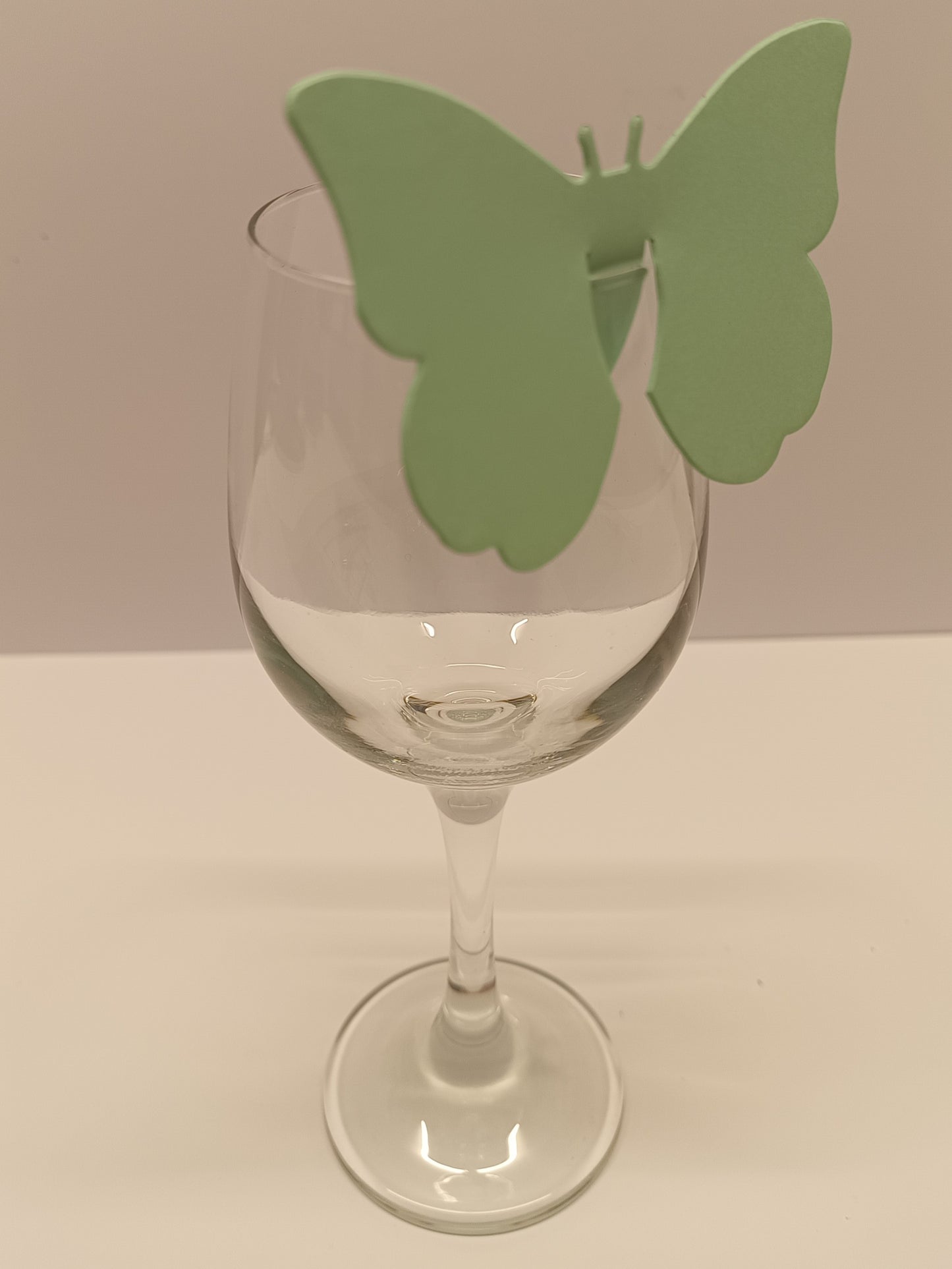 Light Green Butterfly Wine Glass Wedding Place Cards